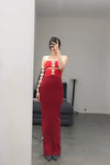 Marc Le Bihan Stretch Pleated Stretch Bandeau Dress or Skirt Collection MLB-25900-HONG Red Long Skirt 25900 25901